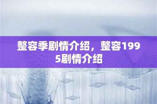 整容季剧情介绍，整容1995剧情介绍